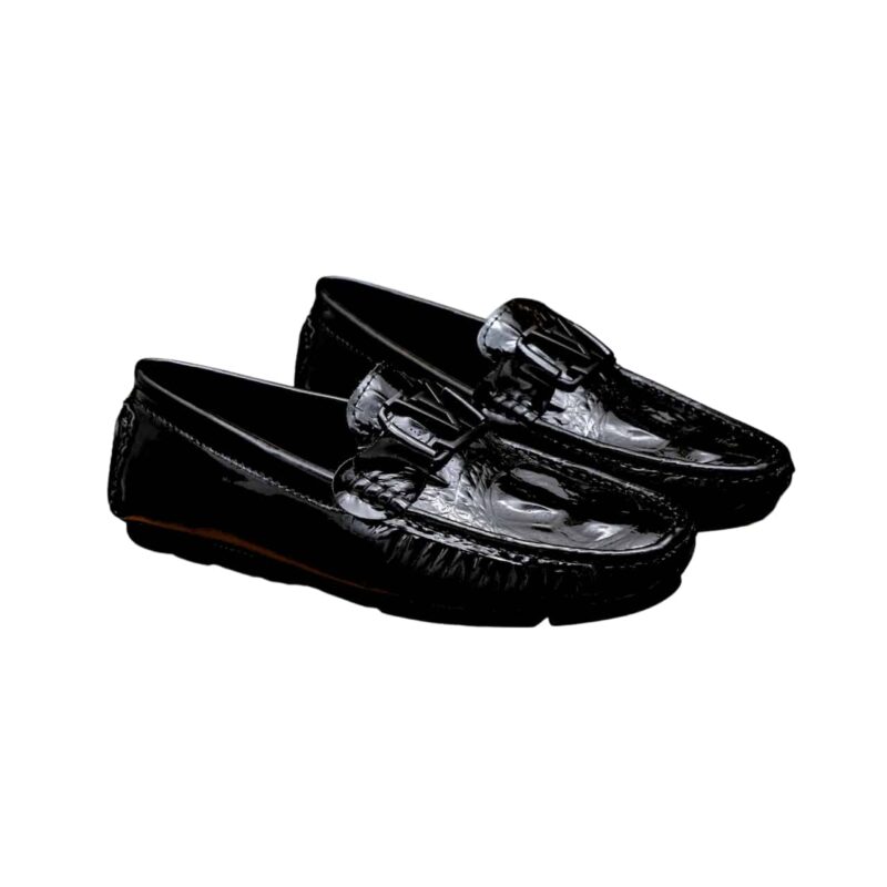 Louis Vuitton Loafer Alligator Polish Leather With Lv Logo In Black
