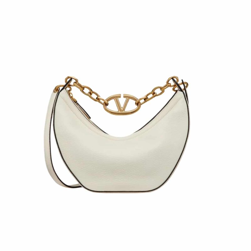 Valentino Garavani Small Vlogo Moon Hobo Bag In Grainy With Chain White 29Cm 4W2B0N08Jdk 098