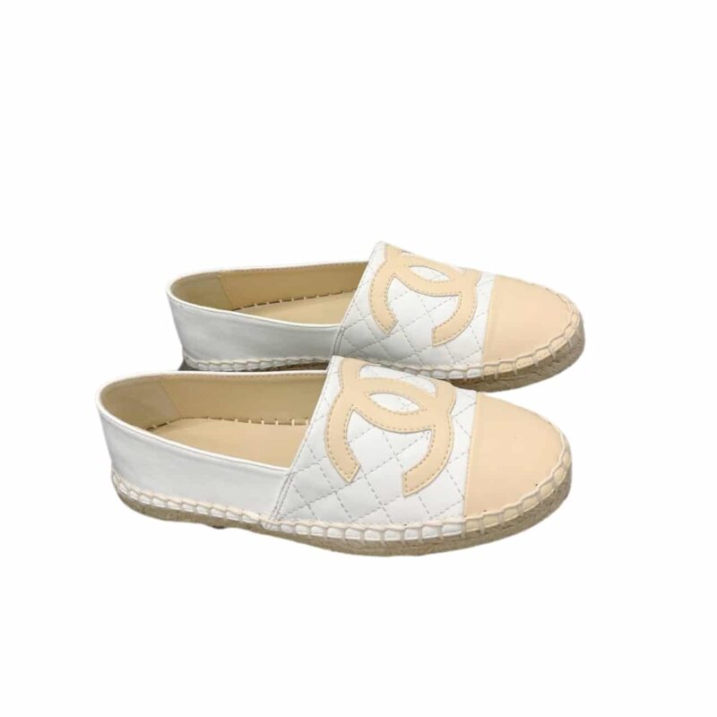 Chanel Cc Espadrilles Slip On White Beige