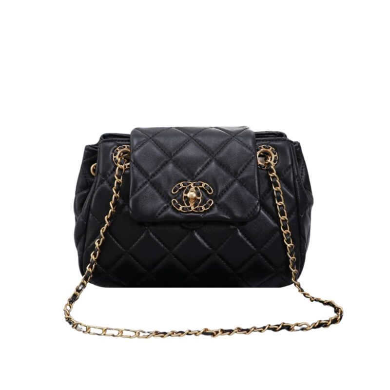Chanel Mix Accordion Cc Flap Bag Quilted Glazed Black 23Cm