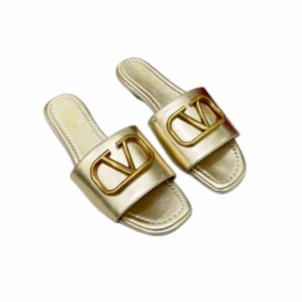 Valentino Garavani Vlogo Signature Slide Sandal Gold