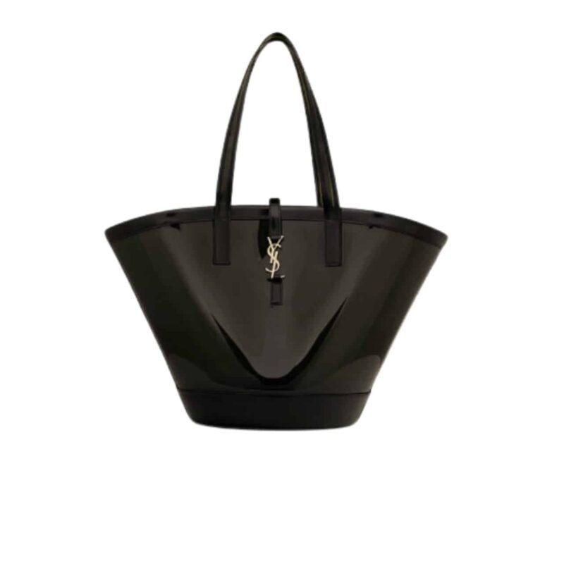 Saint Laurent Panier Medium In Vinyl And Shiny Leather Black 28Cm 773697Fac0X3055