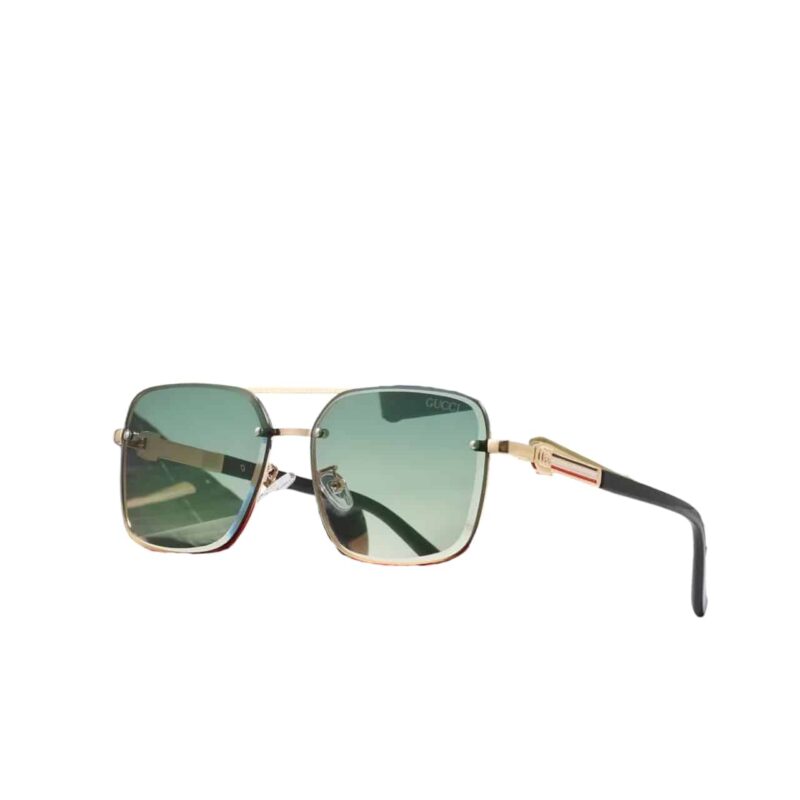Gucci Square Gradient Vintage Gold Metal Sunglasses Green