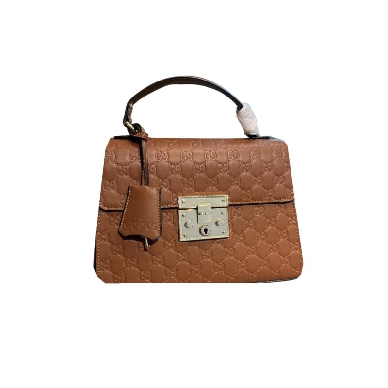 Gucci Paddle Lock Gg Supreme Top Handle Full Brown 28Cm