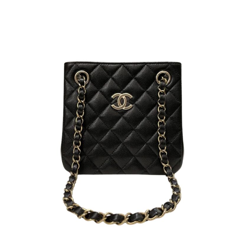 Chanel Quilted Cc Bucket Bag Caviar Black 17Cm