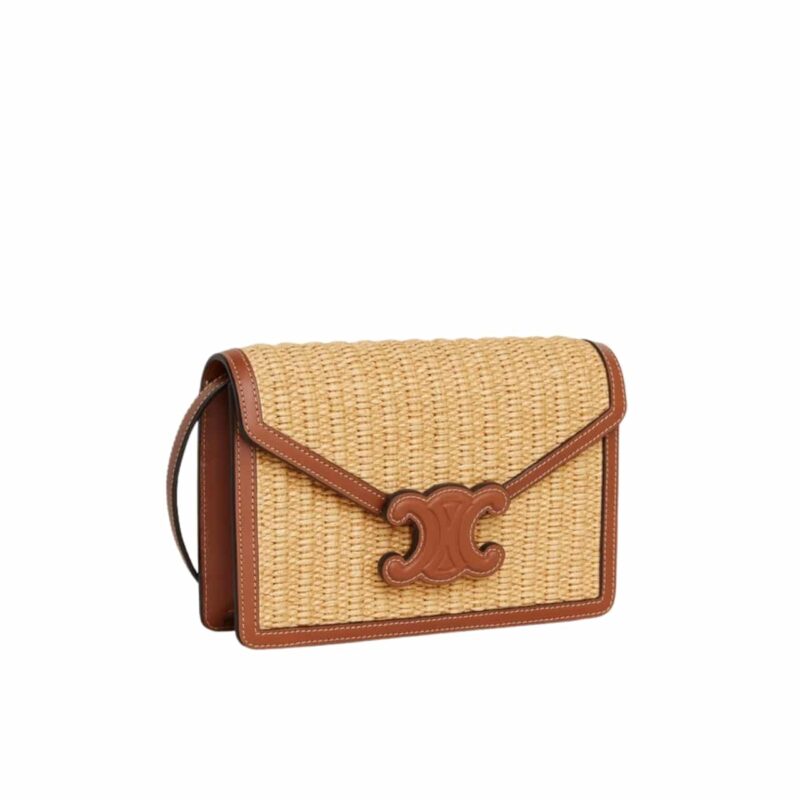Celine Wallet On Strap Cuir Triomphe In Raffia Natural 20Cm 10L042Eww 02Nt