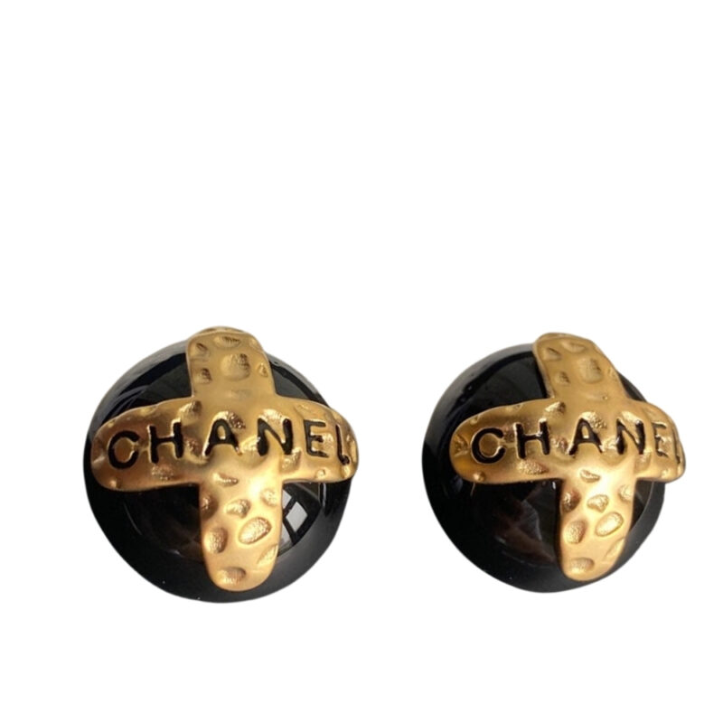 Chanel Button Black Earrings
