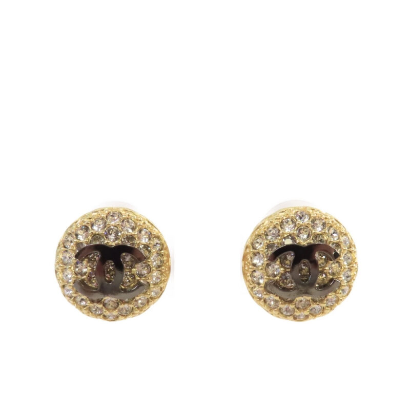 Chanel Cc Button Strass Earrings
