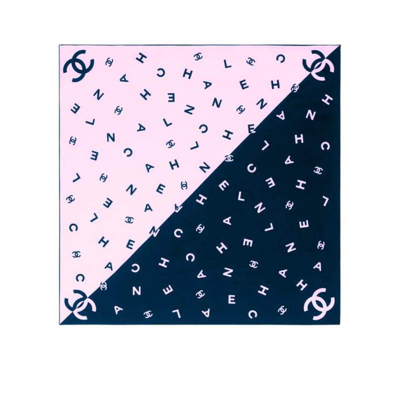 Chanel Multi Letters Square Silk Scarf Pink Blue
