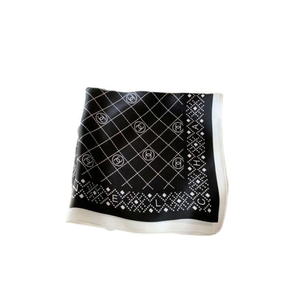 Chanel Square Scarf Silk Twill Black
