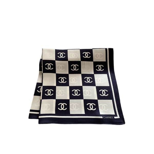 Chanel Square Motif Cc Logo Silk Scarf Black And White 70Cm