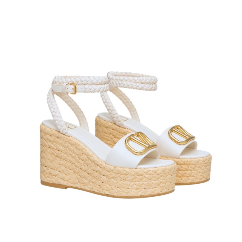 Valentino Garavani Vlogo Espadrille Platform Sandals White
