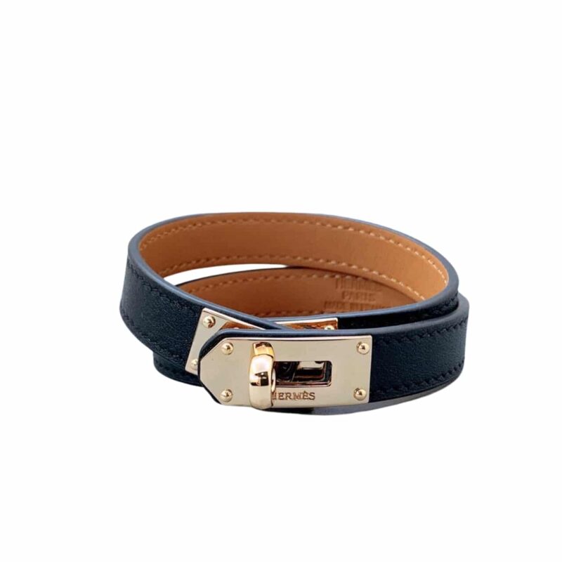 Hermes Kelly Double Tour Bracelet Leather Black H068438Cd89T1