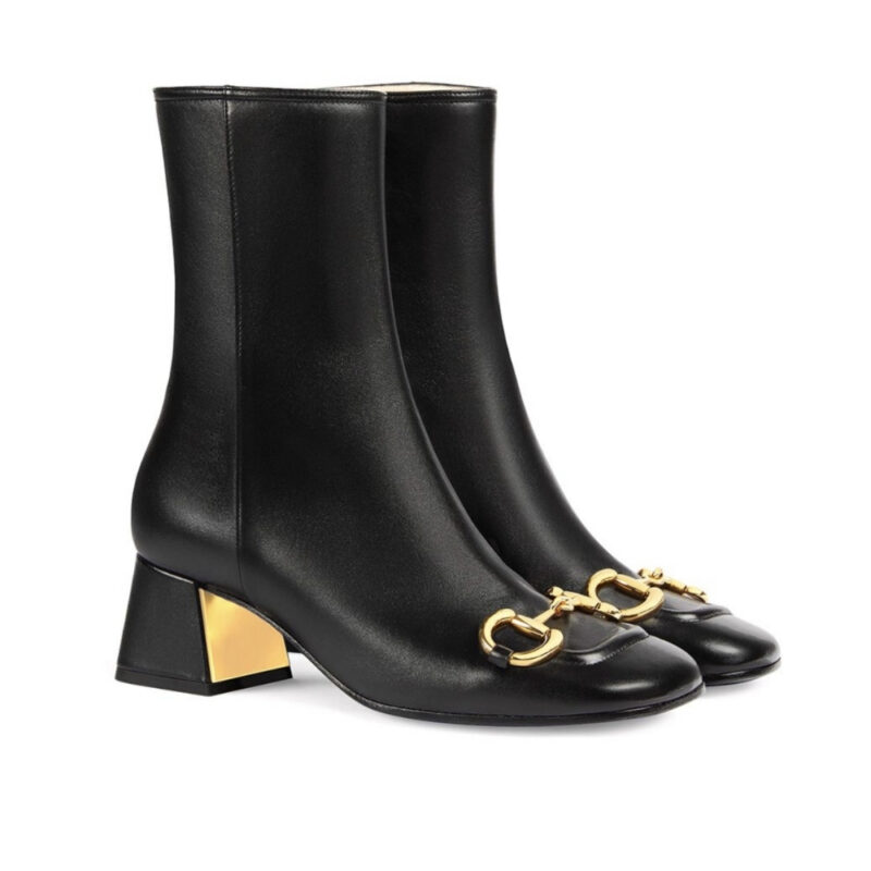 Gucci Women'S Horsebit Mid Heel Ankle Boots Black 643888 Bko00 1000