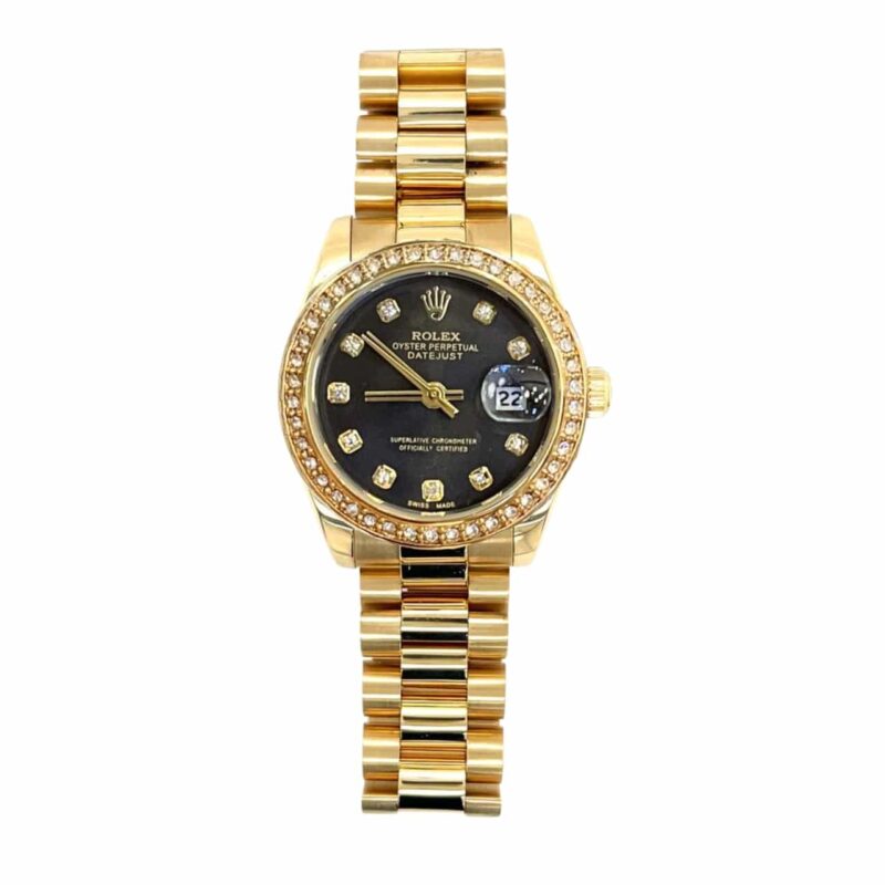 Rolex Lady Datejust 28 Diamond Dial 18K Gold In Black 28Mm