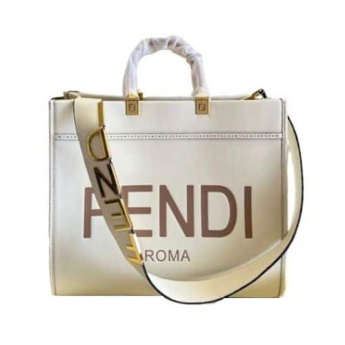 Fendi Sunshine Medium White Leather Shopper 41Cm