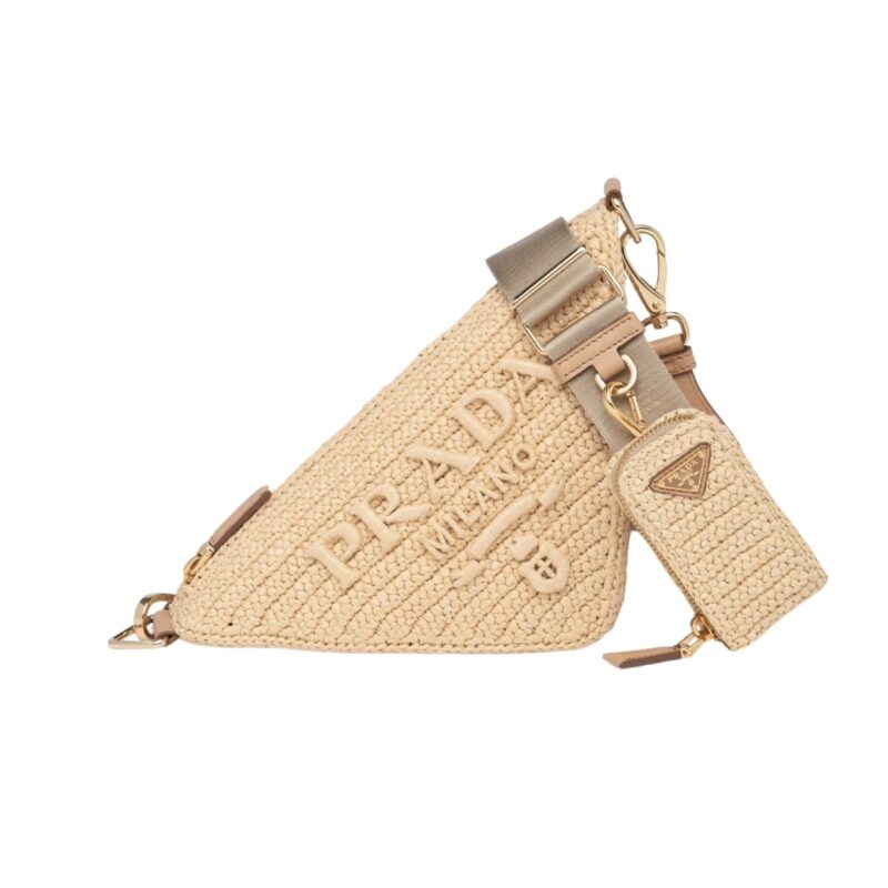Prada Triangle Crochet Shoulder Bag Natural 25Cm 1Bh190 2A2T F0018 V Duo