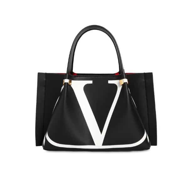Valentino Garavani Vlogo Escape Calf Leather Tote Bag In Black 38Cm