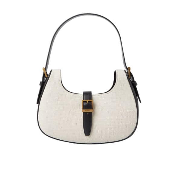 Saint Laurent Le Fermoire Leather Shoulder Bag Black White 25Cm