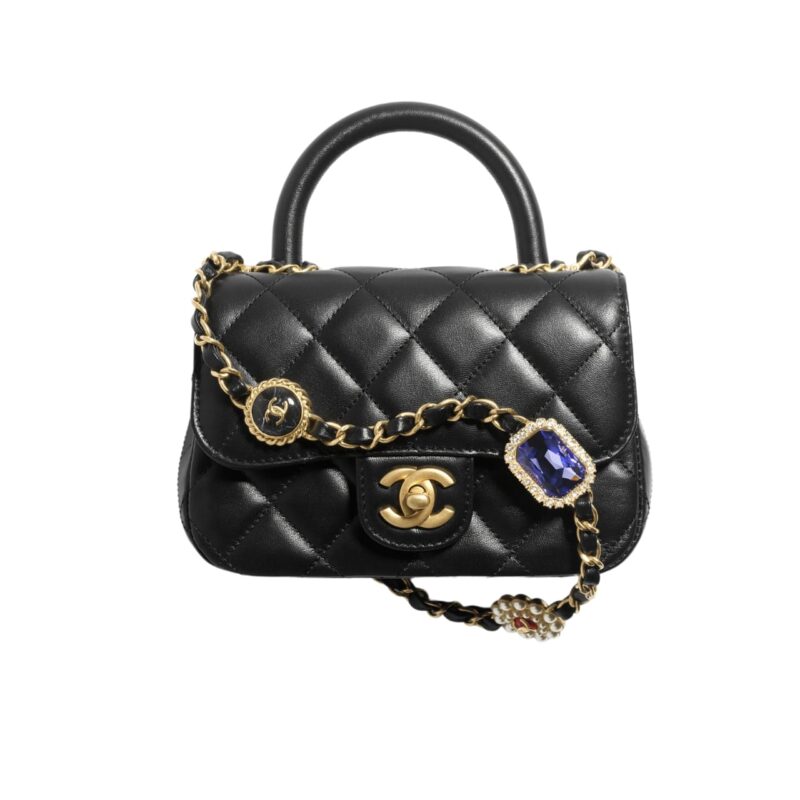 Chanel Mini Flap Bag With Top Handle Bijoux Chain Black 18Cm As4370 B16910 94305