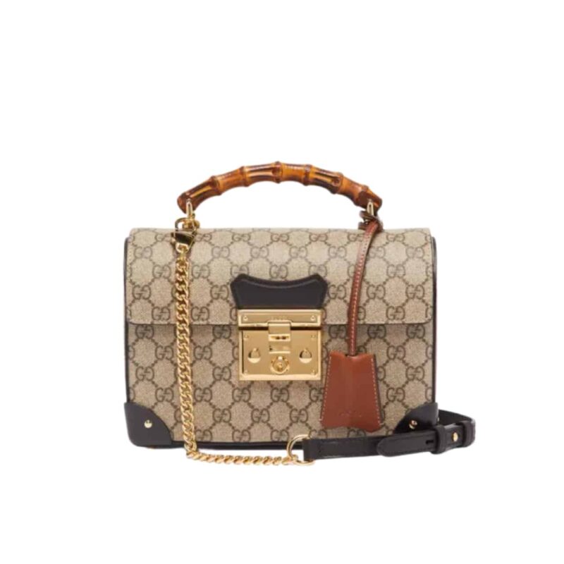 Gucci Padlock Bamboo Handle Gg Supreme Handbag 25Cm