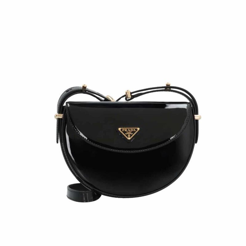Prada Triangle Logo Patent Leather Shoulder Bag Black 17Cm