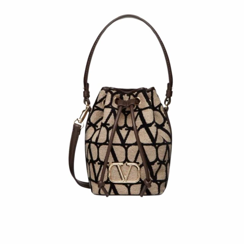 Valentino Mini Vlogo Signature Bucket Bag In Toile Iconographe Brown 22Cm 5W2P0Z44Vri 6Zn