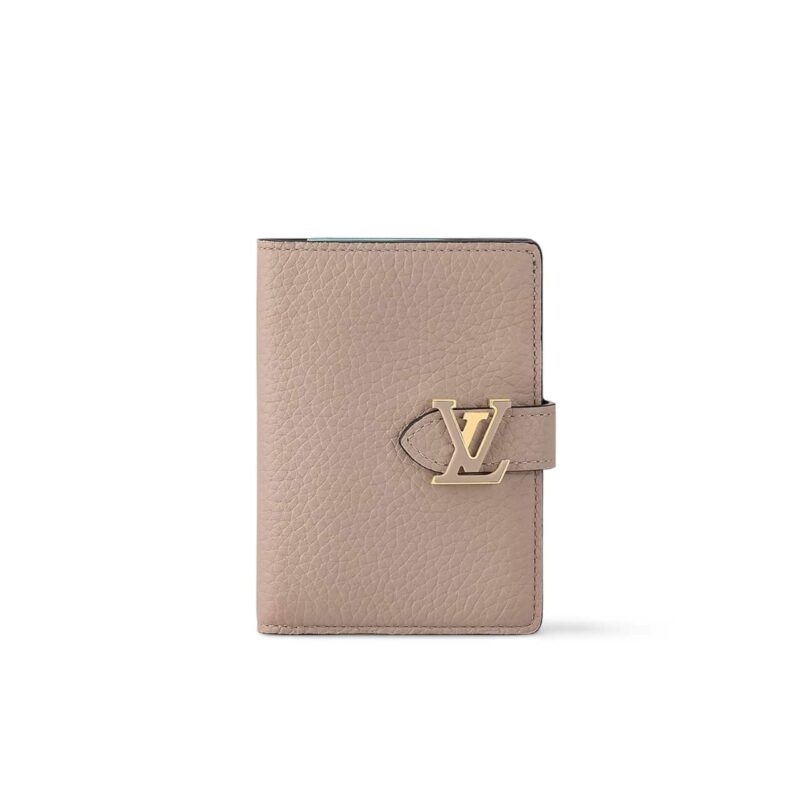 Louis Vuitton Lv Vertical Compact Wallet Taurillon Leather Galet Gray 12Cm M82198