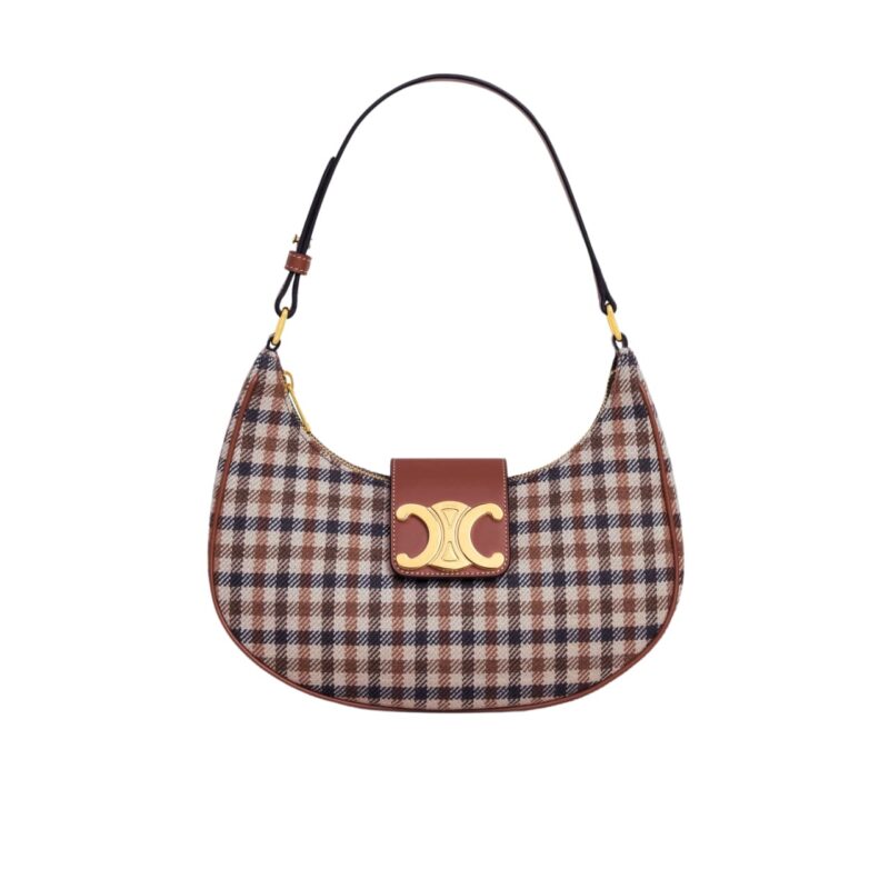 Celine Ava Triomphe Bag In Tartan Textile And Medium 24Cm 114492Fyd 14Ml