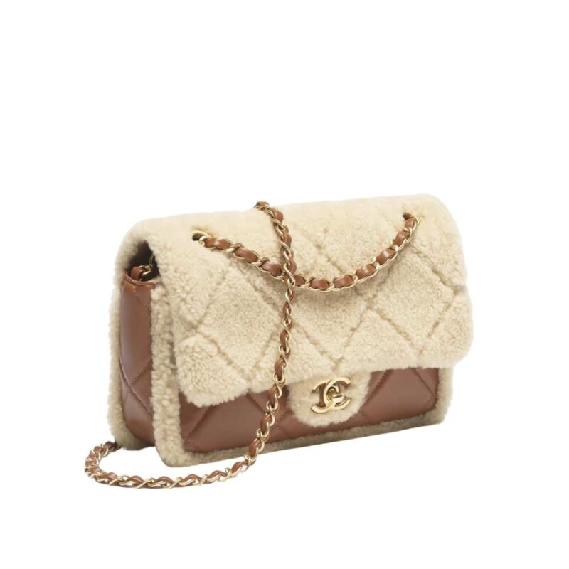 Chanel Flap Bag Shearling Beige And Brown 23Cm As5149-B18194-Nzw48