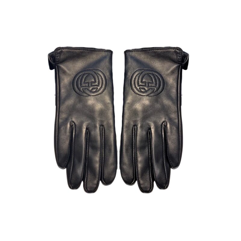 Gucci Gloves Gg Logo Embroidery Leather Black
