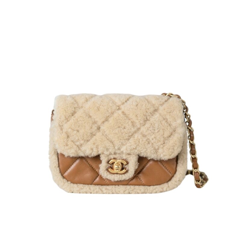Chanel Mini Flap Bag Shearling Beige And Brown 18Cm As5148-B18194-Nzw48