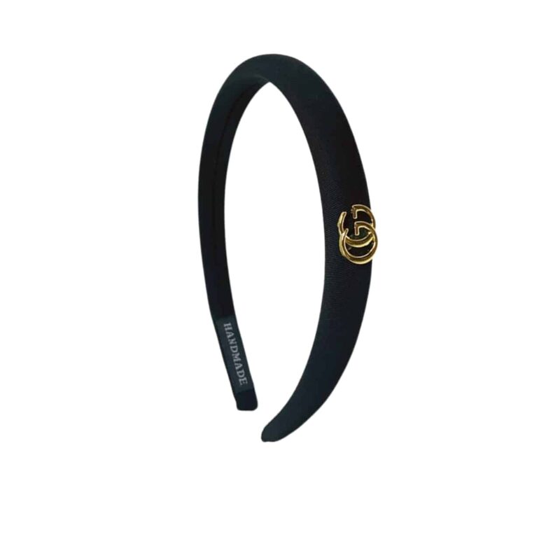 Gucci Small Gg Headband With Gold Hardware In Black