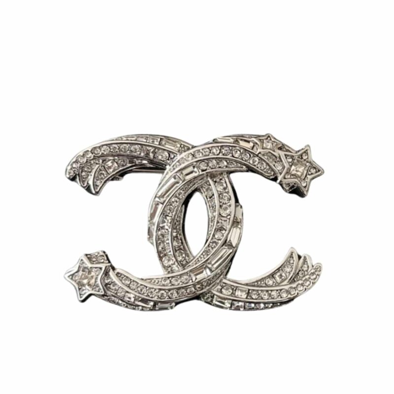 Chanel Cc Brooch Silver With Stones Attached And Two Stars