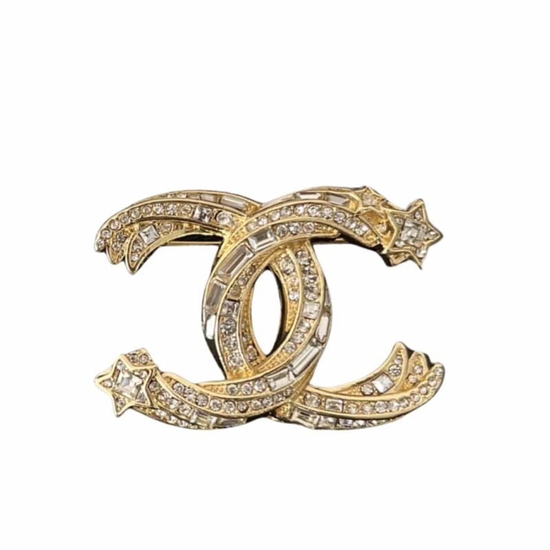 Chanel Cc Brooch Gold With Stones Attached And Two Stars