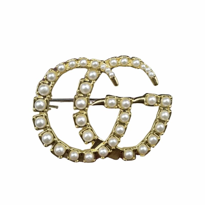 Gucci Gg Brooch Gold With Pearls
