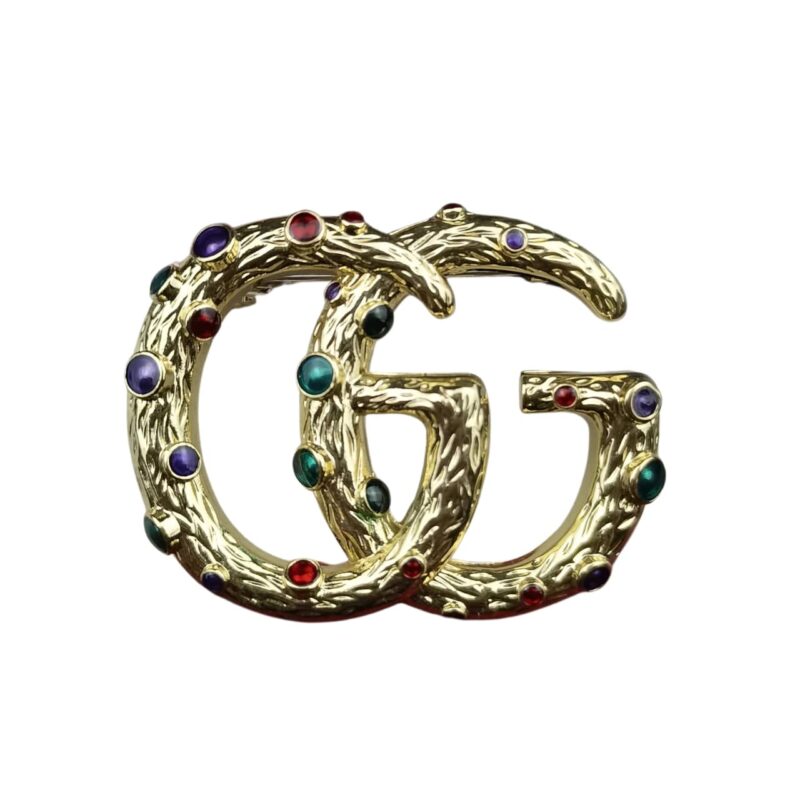 Gucci Gg Brooch Gold With Multicolored Stone