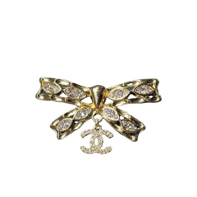 Chanel Cc Bowtie Brooch Gold