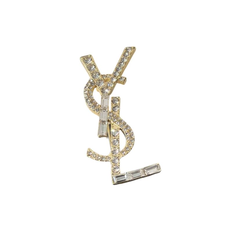 Saint Laurent Ysl Brooch Gold With Stone