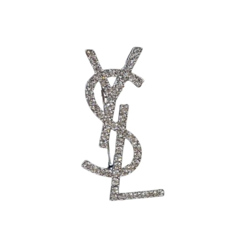 Saint Laurent Ysl Brooch Silver With Stones Attached