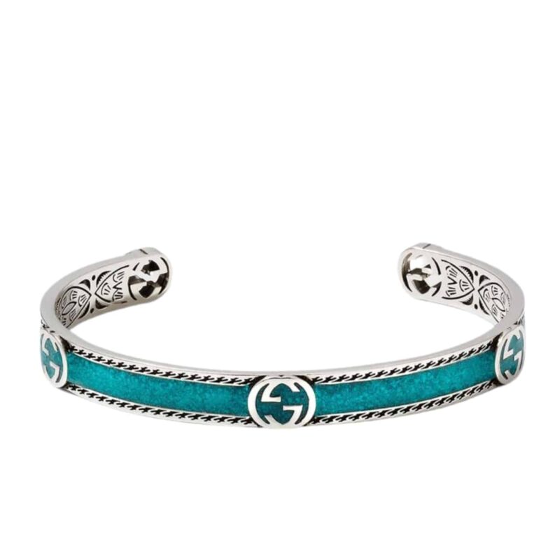 Gucci Cuff Bracelet Interlocking Gg Sterling Silver Turquoise Enamel