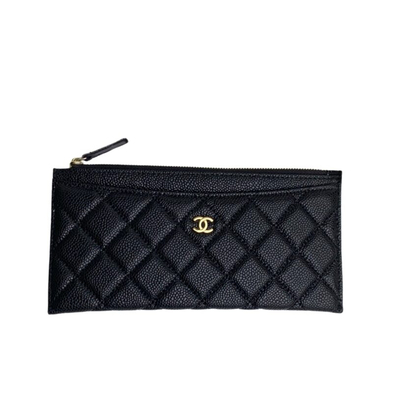 Chanel Classic Zip Pouch Caviar Wallet Black 22Cm