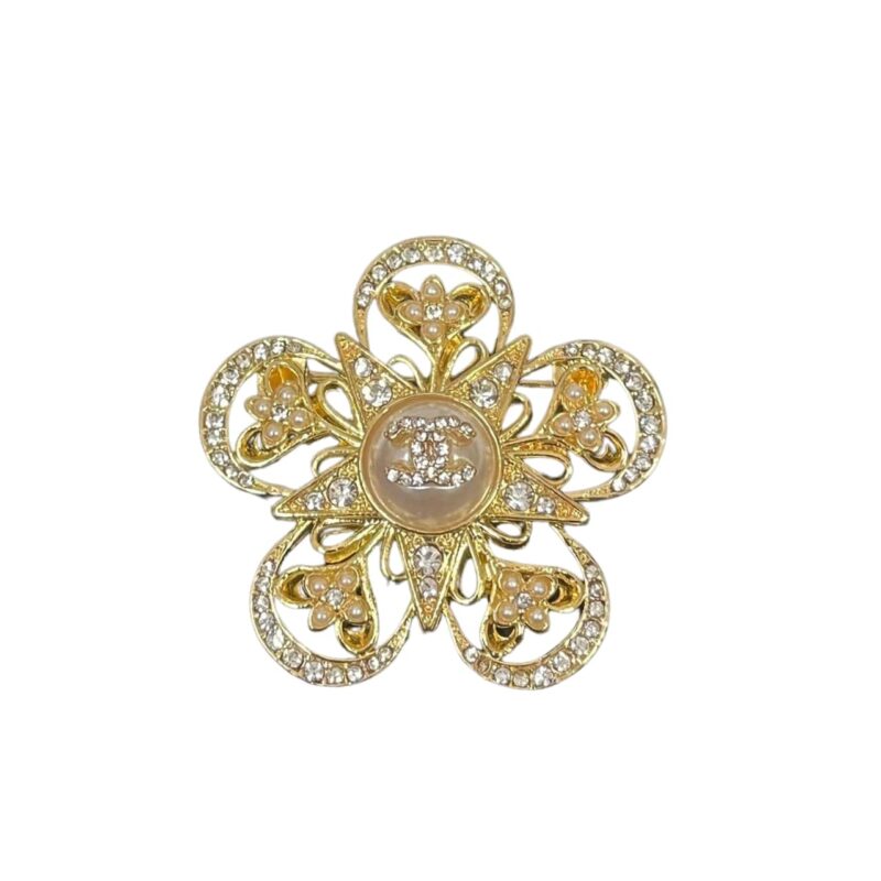 Chanel Cc Flower Brooch Gold