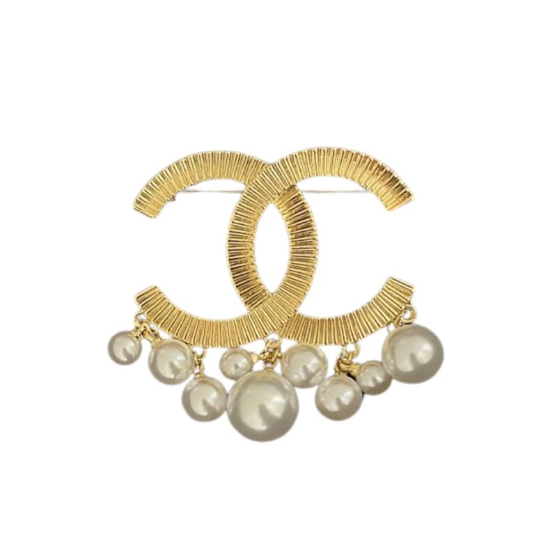 Chanel Cc Brooch Gold With Pearls