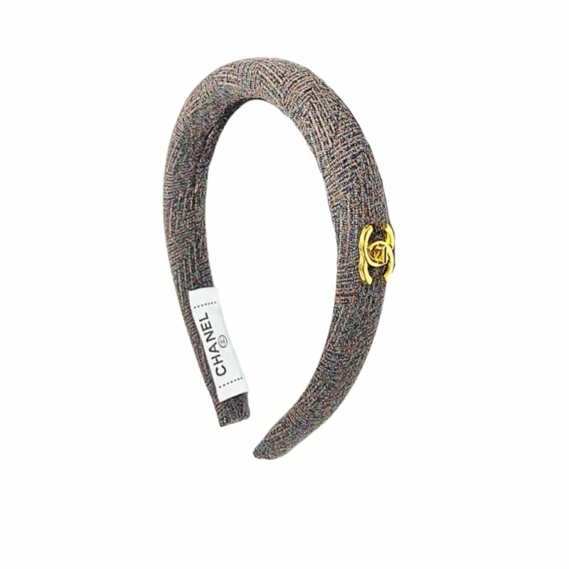 Chanel Small Cc Tweed Headband With Gold Hardware Multicolor
