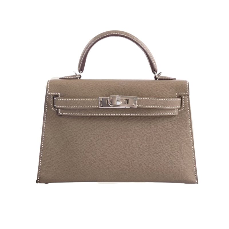 Hermès Mini Kelly Epsom Silver Buckle Etoupe 20Cm
