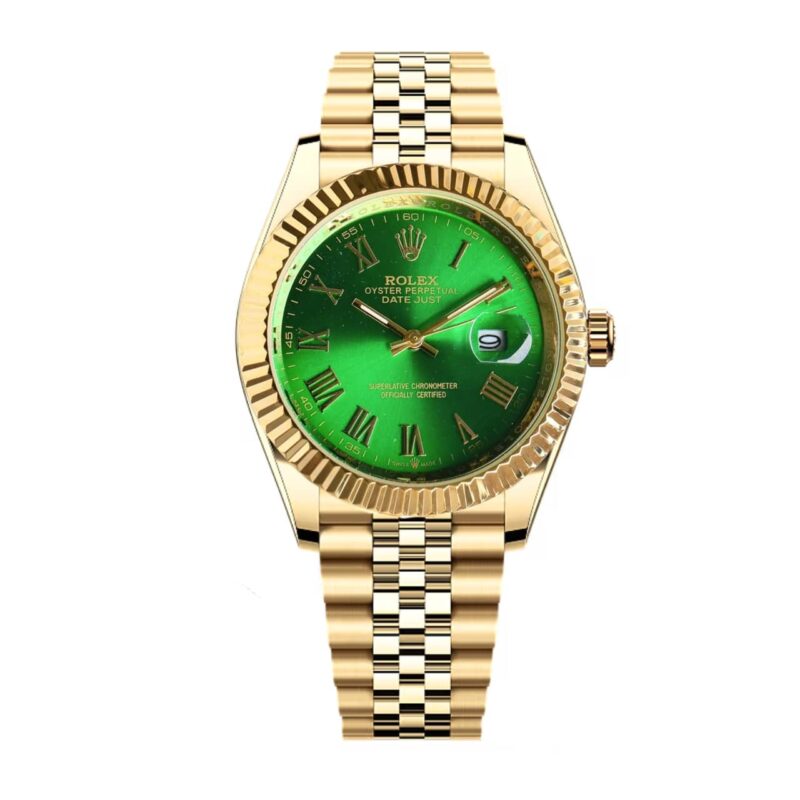 Rolex Datejust Roman Numeral Dial Gold In Green 41Mm