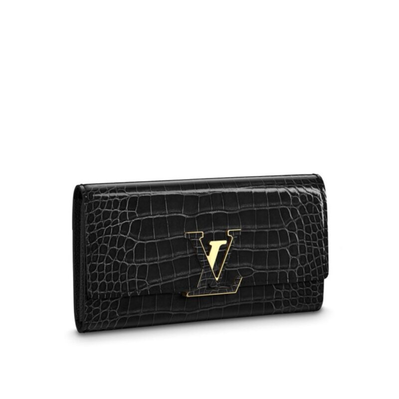 Louis Vuitton Capucines Crocodile Leather Long Wallet Black 20Cm