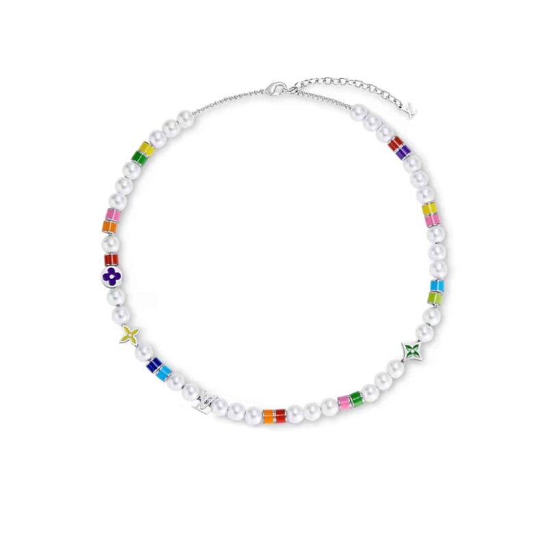 Louis Vuitton Mng Pearls Party Necklace Multicolor With Silver Metal M01500