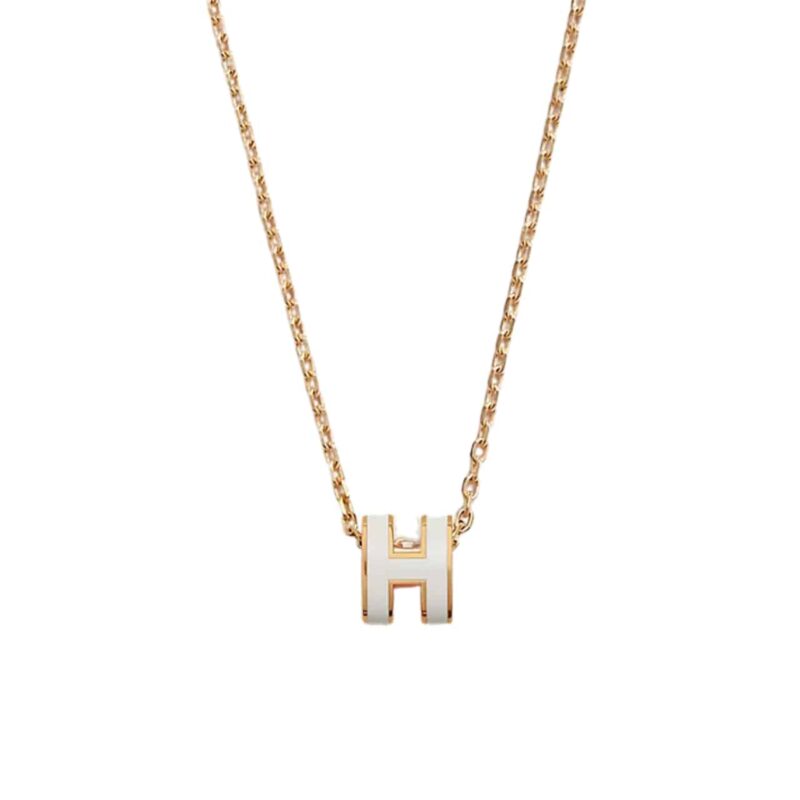 Hermes Mini Pop H Pendant Necklace White And Gold